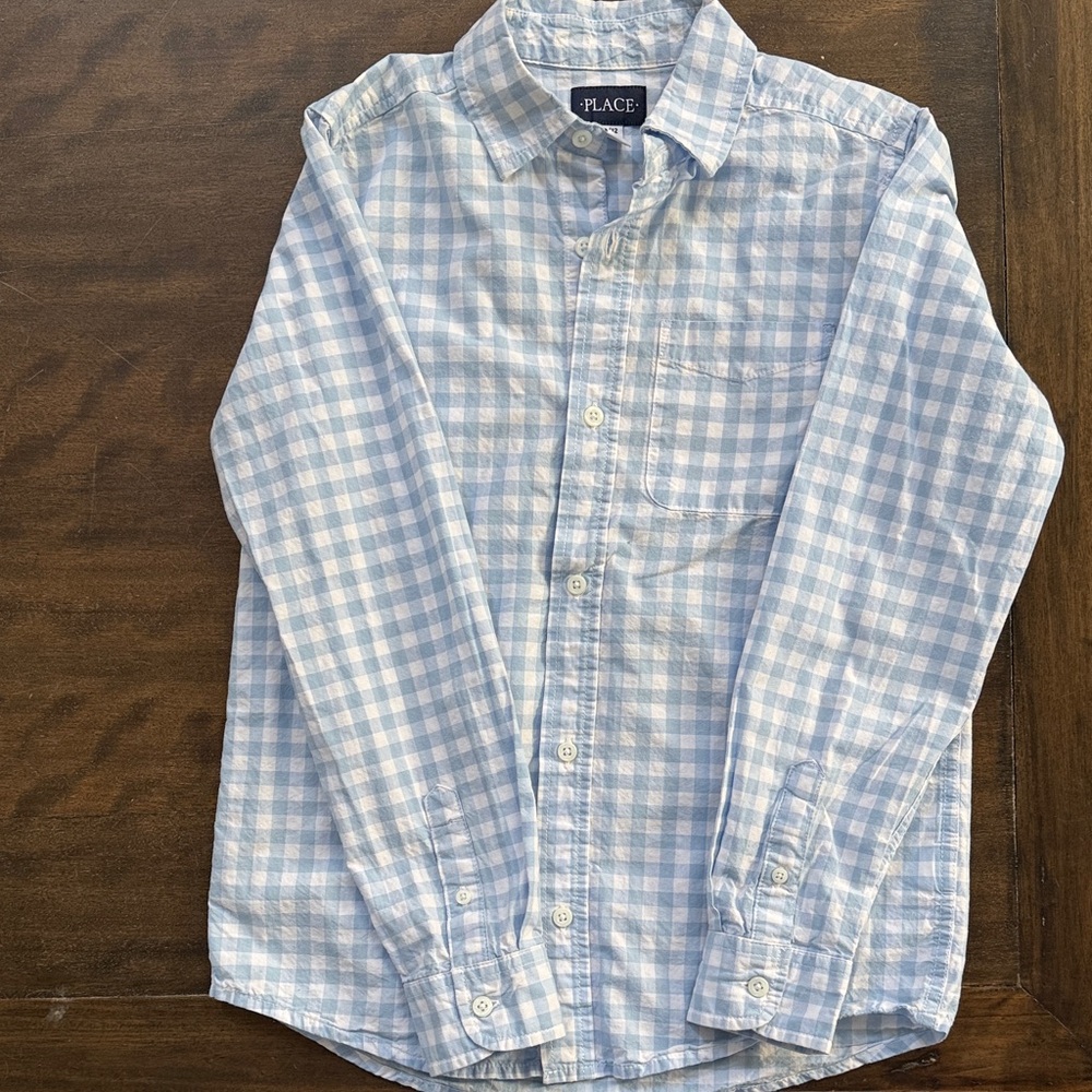 CHILDREN’S PLACE Sky Blue Gingham Shirt 10-12 NWOT